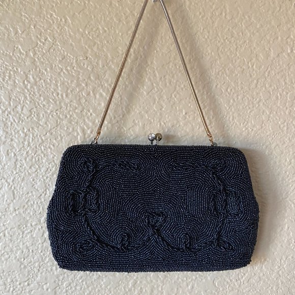 Vintage Black beaded Handbag Clutch - Picture 2 of 15